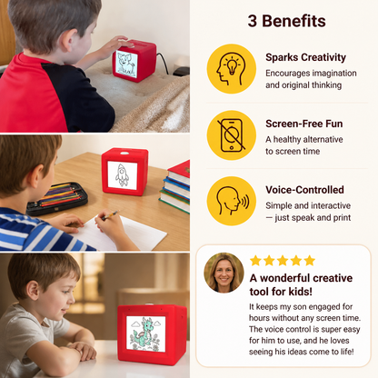 Magic AI Kids Print Box with Voice Control – Portable Creative Drawing & Idea Printer