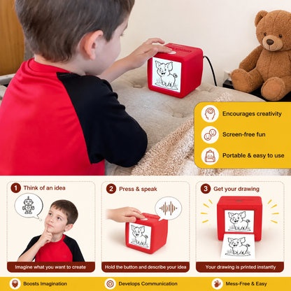 Magic AI Kids Print Box with Voice Control – Portable Creative Drawing & Idea Printer