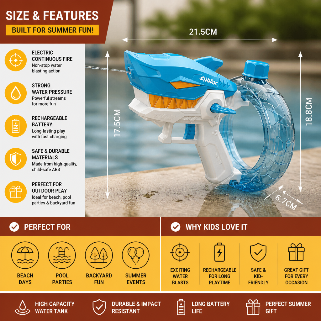 Electric Shark Water Gun for Kids – Fully Automatic Water Blaster for Hot Summer Fun