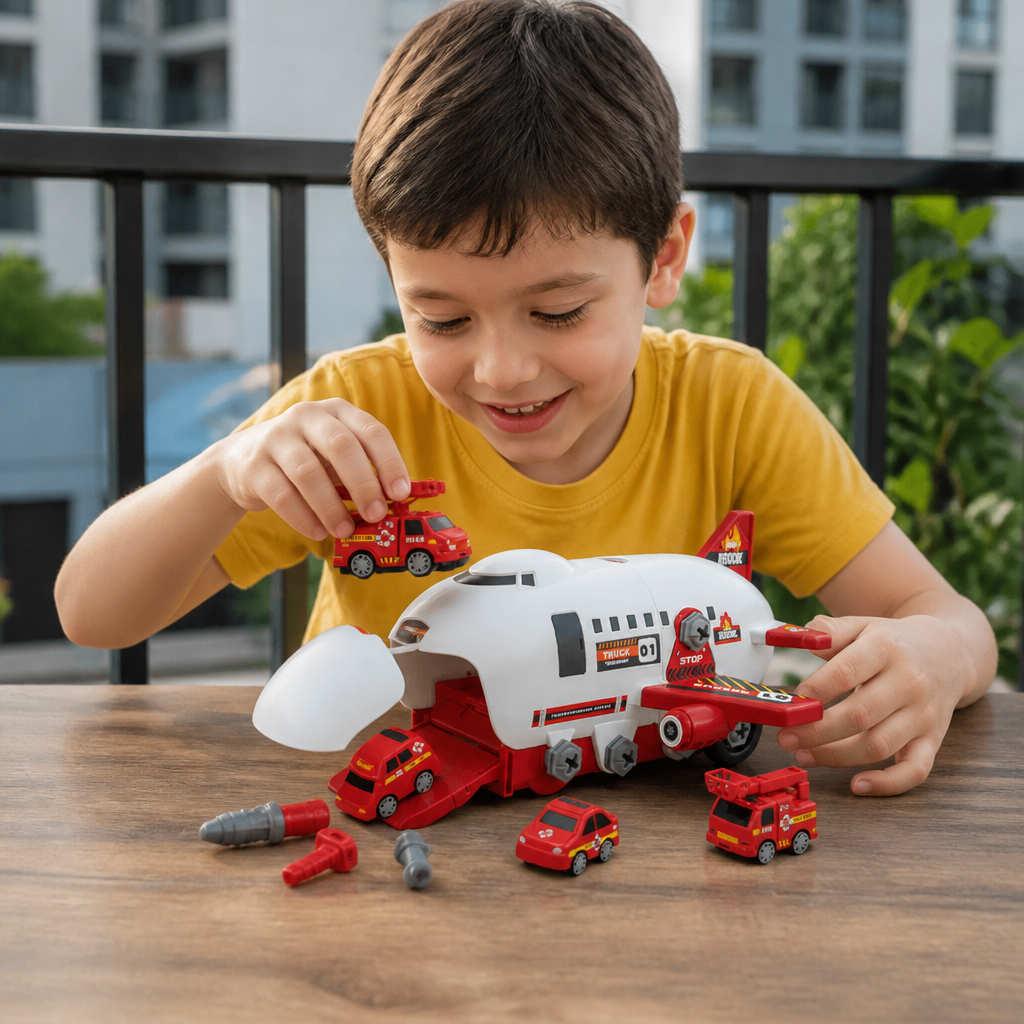 DIY Airplane Transport Truck Playset with Construction Vehicles