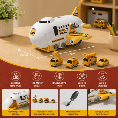 DIY Airplane Transport Truck Playset with Construction Vehicles
