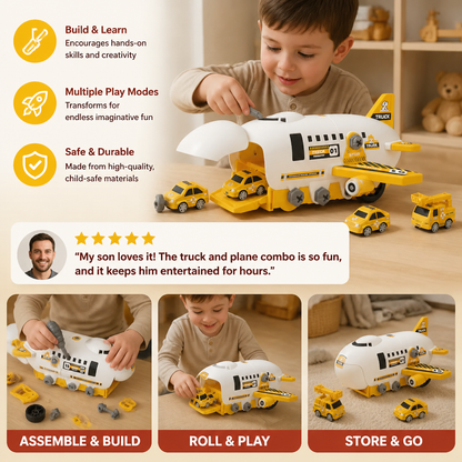 DIY Airplane Transport Truck Playset with Construction Vehicles