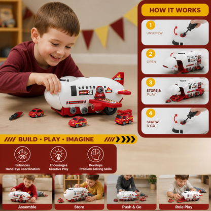 DIY Airplane Transport Truck Playset with Construction Vehicles