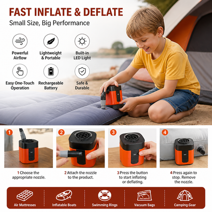 Portable Mini Air Pump with LED Light – Fast Inflate & Deflate