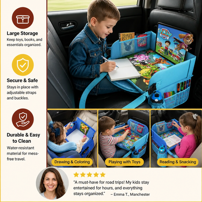 Kids Car Travel Tray with Storage Pockets and Activity Surface