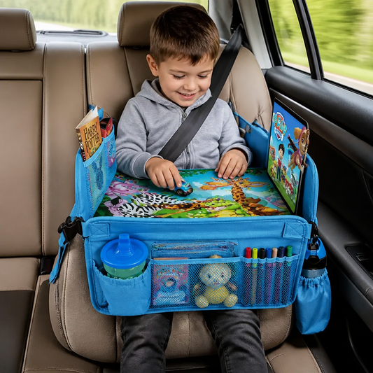 Kids Car Travel Tray with Storage Pockets and Activity Surface
