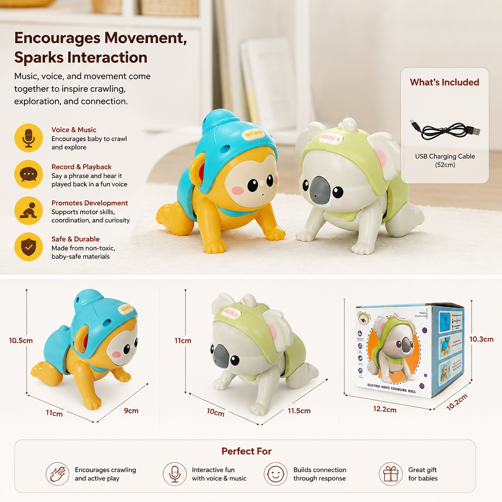 Interactive Crawling Baby Toy with Music & Voice Recording