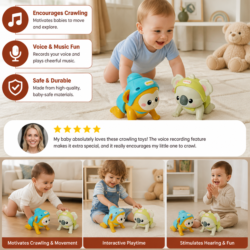 Interactive Crawling Baby Toy with Music & Voice Recording