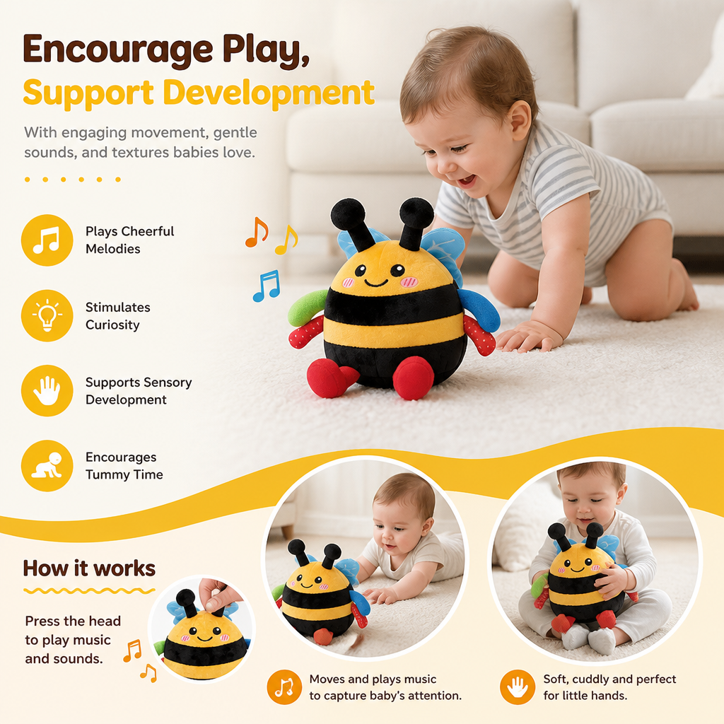 Interactive Musical Tummy Time Bee Plush Toy