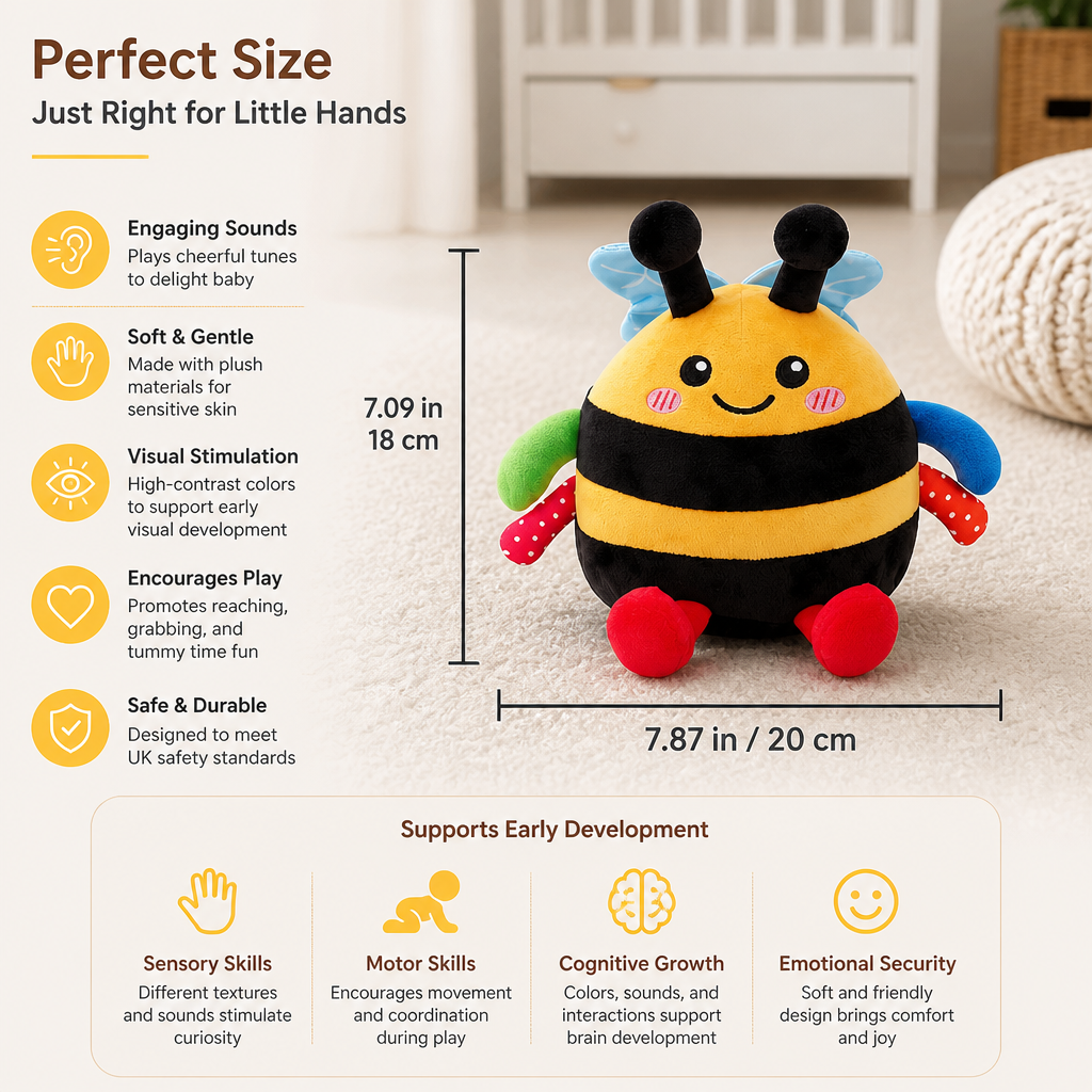 Interactive Musical Tummy Time Bee Plush Toy