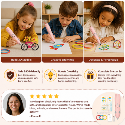 Low-Temperature 3D Pen Set for Kids – Safe DIY STEM Drawing Kit