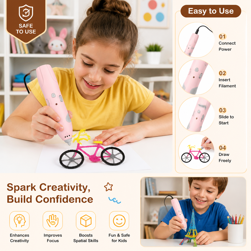 Low-Temperature 3D Pen Set for Kids – Safe DIY STEM Drawing Kit