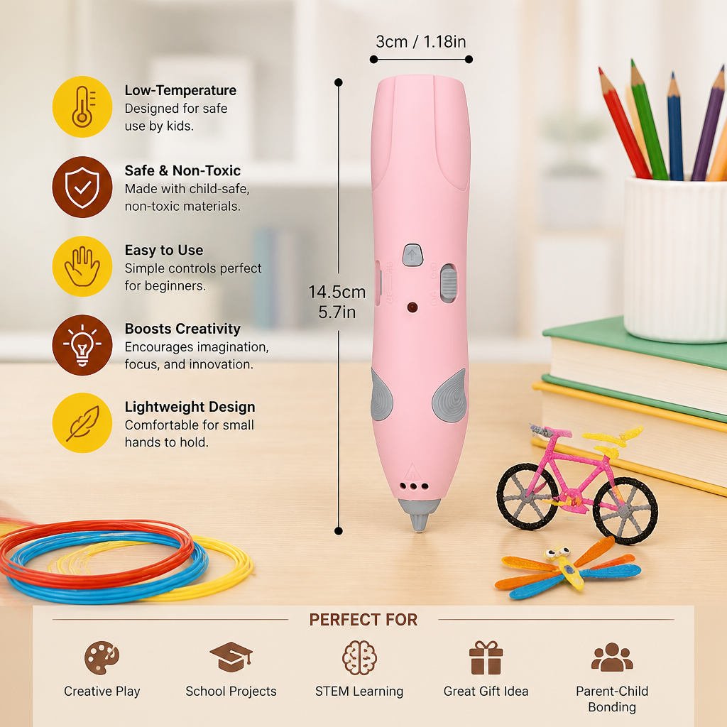 Low-Temperature 3D Pen Set for Kids – Safe DIY STEM Drawing Kit