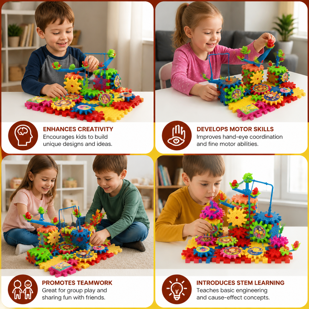 81-Piece STEM Gear Building Set – Interlocking Engineering Blocks for Kids