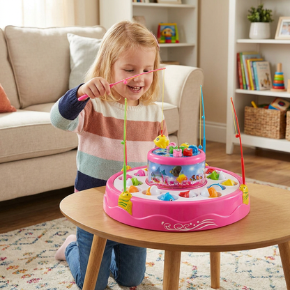 Electric Rotating Fishing Game Toy with Music and Colorful Fish