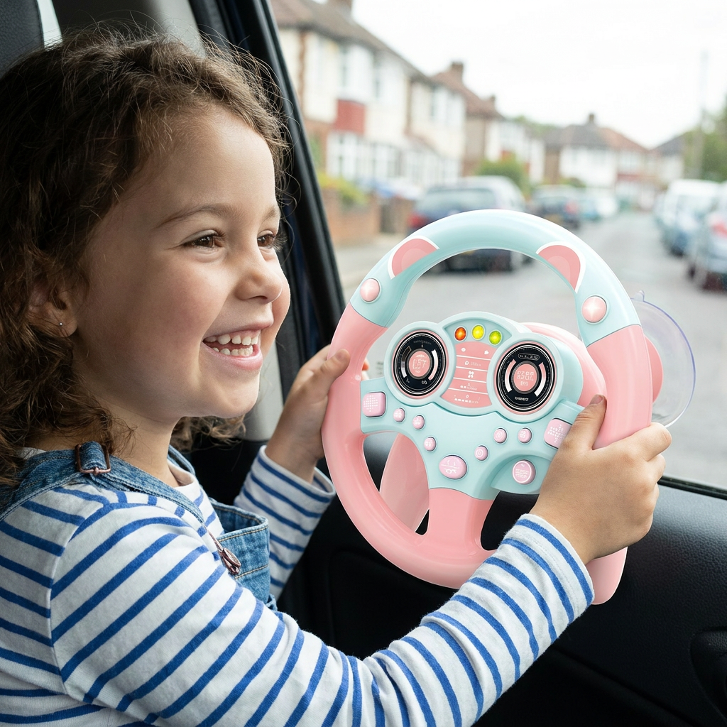 Kids Copilot Steering Wheel Toy with Suction Cup Lights and Sounds