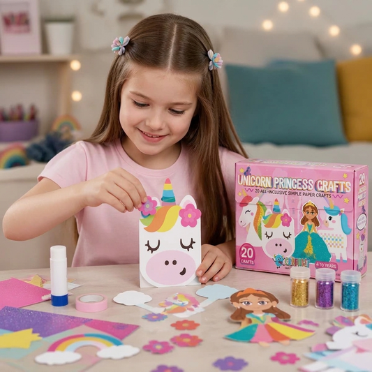 Kids Paper Crafts Box – 20 Easy DIY Arts & Crafts Projects for Ages 3–10 with Glue Stick, Tape & Envelopes