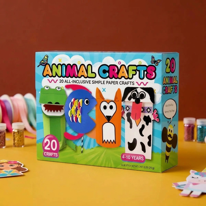 Kids Paper Crafts Box – 20 Easy DIY Arts & Crafts Projects for Ages 3–10 with Glue Stick, Tape & Envelopes