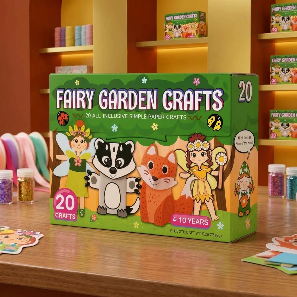 Kids Paper Crafts Box – 20 Easy DIY Arts & Crafts Projects for Ages 3–10 with Glue Stick, Tape & Envelopes