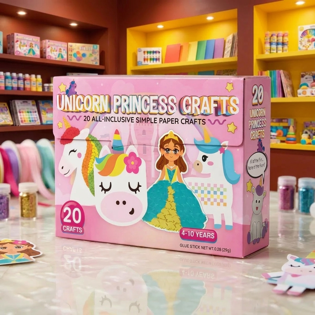 Kids Paper Crafts Box – 20 Easy DIY Arts & Crafts Projects for Ages 3–10 with Glue Stick, Tape & Envelopes