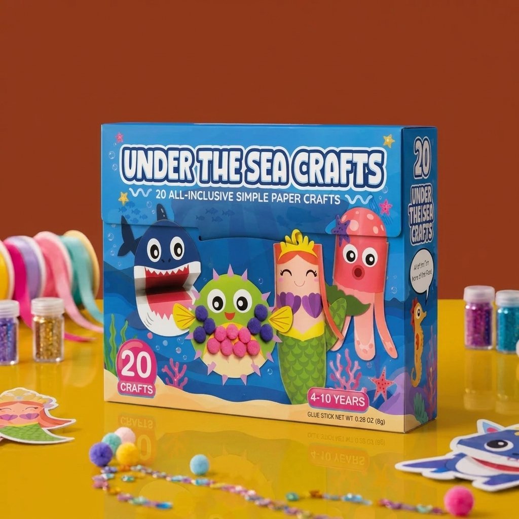 Kids Paper Crafts Box – 20 Easy DIY Arts & Crafts Projects for Ages 3–10 with Glue Stick, Tape & Envelopes