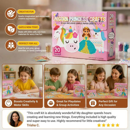 Kids Paper Crafts Box – 20 Easy DIY Arts & Crafts Projects for Ages 3–10 with Glue Stick, Tape & Envelopes