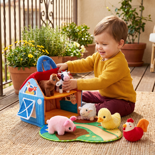 Farm Animal Plush Playset – Interactive Learning Toy with Portable Playhouse