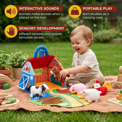 Farm Animal Plush Playset – Interactive Learning Toy with Portable Playhouse
