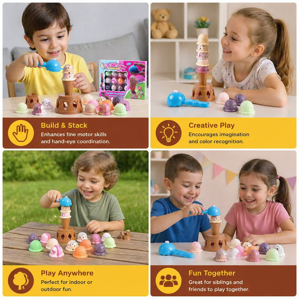 Creative Ice Cream Stacking Game – Fun Balance Game for Kids, Builds Dexterity & Encourages Playful Learning