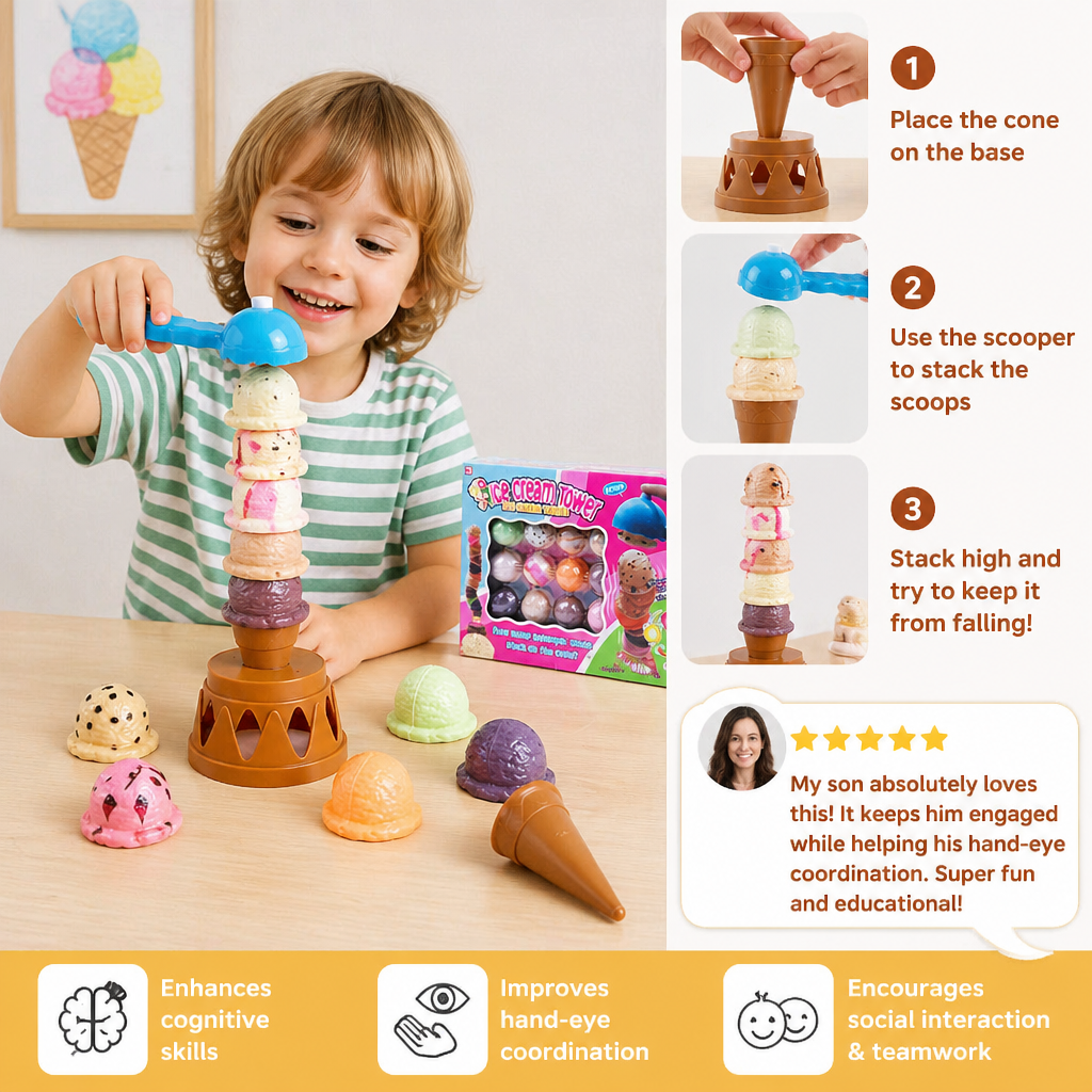 Creative Ice Cream Stacking Game – Fun Balance Game for Kids, Builds Dexterity & Encourages Playful Learning