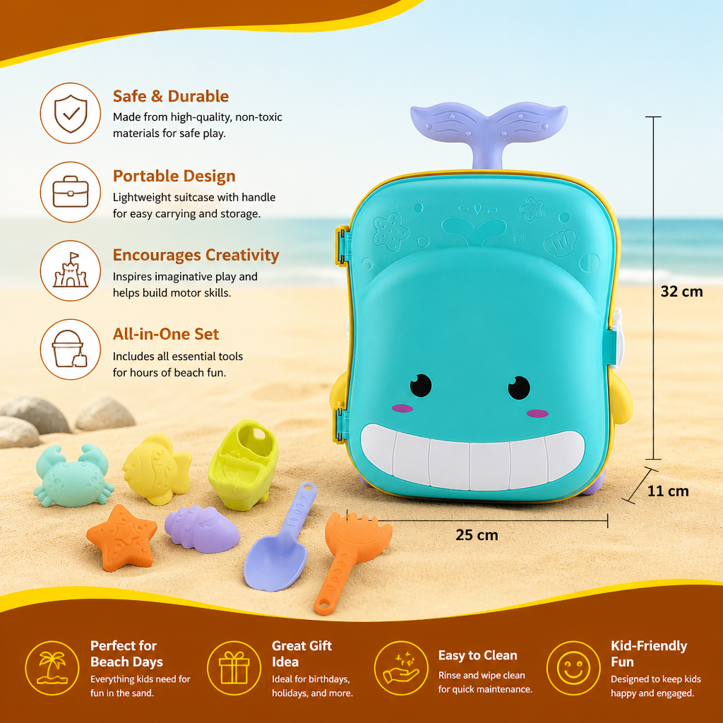 Kids Beach Toy Suitcase with Sand Tools and Hourglass