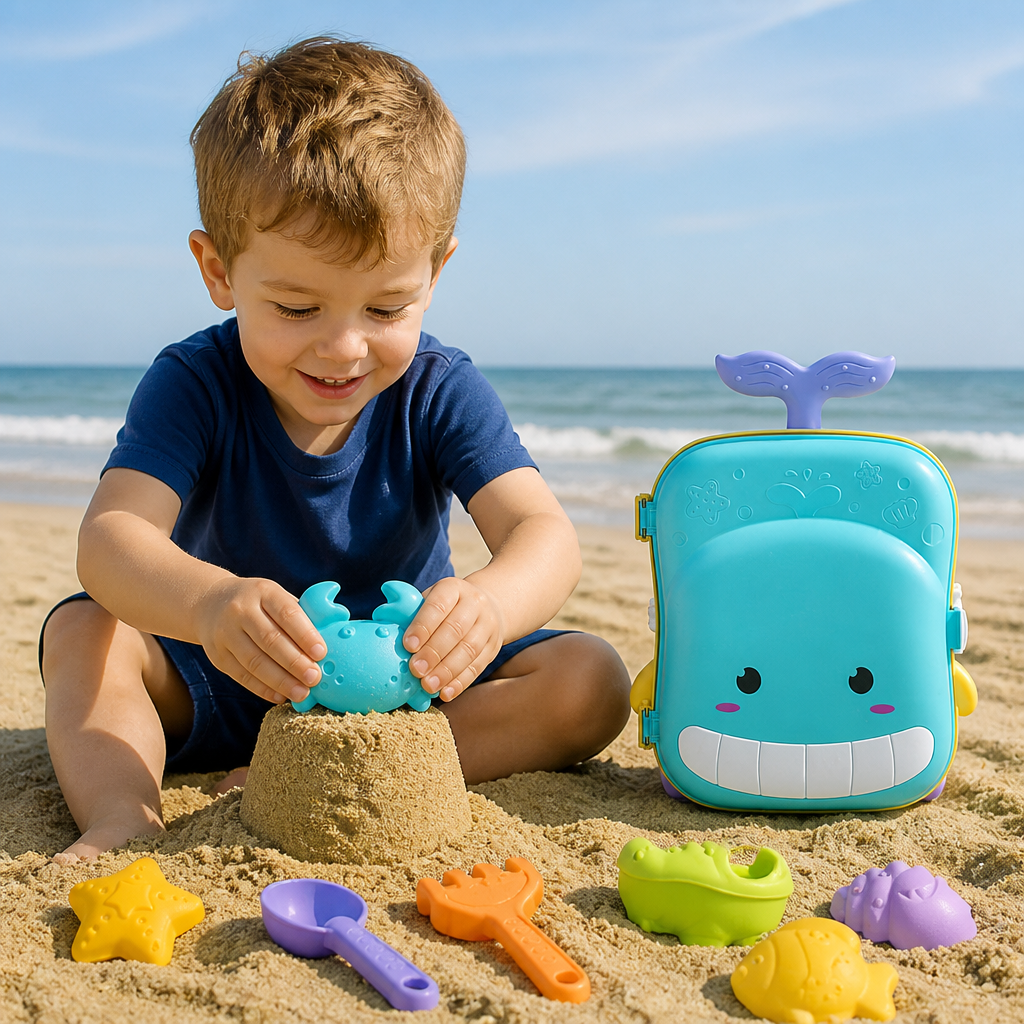 Kids Beach Toy Suitcase with Sand Tools and Hourglass