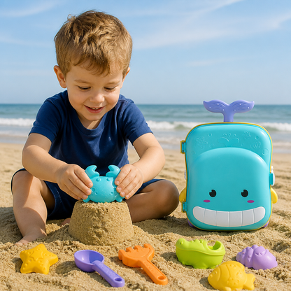 Kids Beach Toy Suitcase with Sand Tools and Hourglass