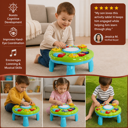 Baby Musical Activity Table Toy with Drum Gears and Animal Sounds