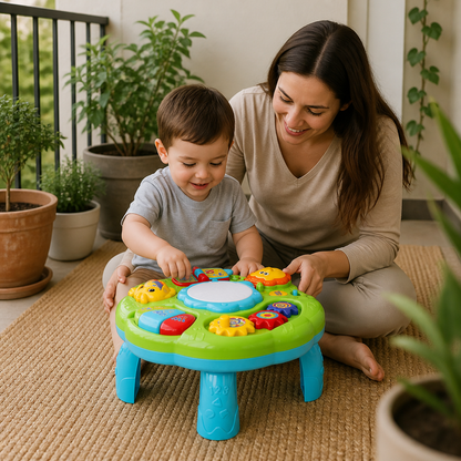 Baby Musical Activity Table Toy with Drum Gears and Animal Sounds