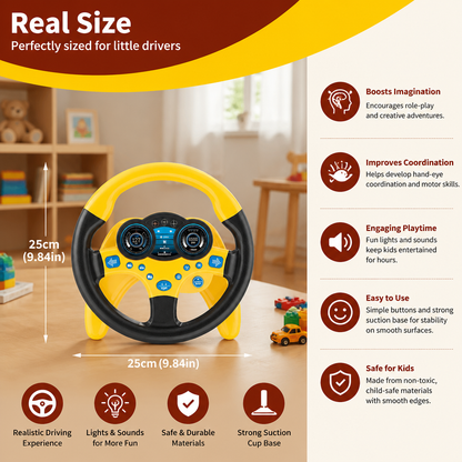 Kids Copilot Steering Wheel Toy with Suction Cup Lights and Sounds