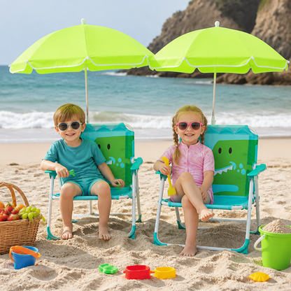 Foldable Kids Beach Chair with Umbrella and Dino Design