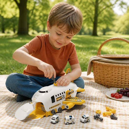 DIY Airplane Transport Truck Playset with Construction Vehicles