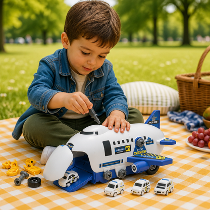 DIY Airplane Transport Truck Playset with Construction Vehicles