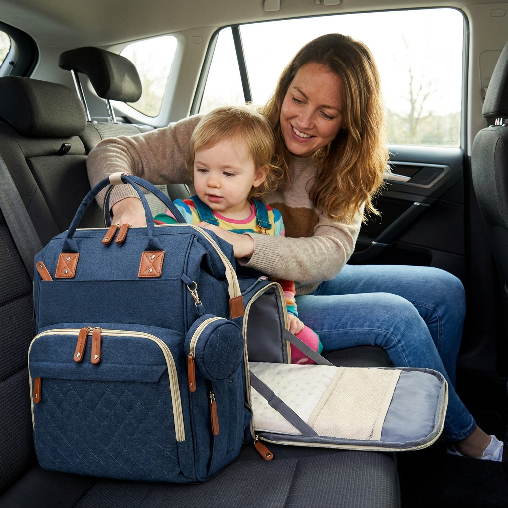 3-in-1 Travel Diaper Backpack with Foldable Baby Bed – Perfect for On-the-Go Parents