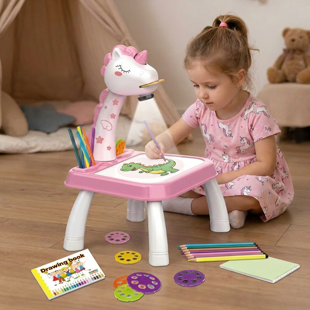 Dinosaur Projection Drawing Table for Kids with Markers and Music