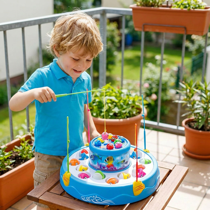Electric Rotating Fishing Game Toy with Music and Colorful Fish