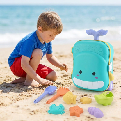Kids Beach Toy Suitcase with Sand Tools and Hourglass