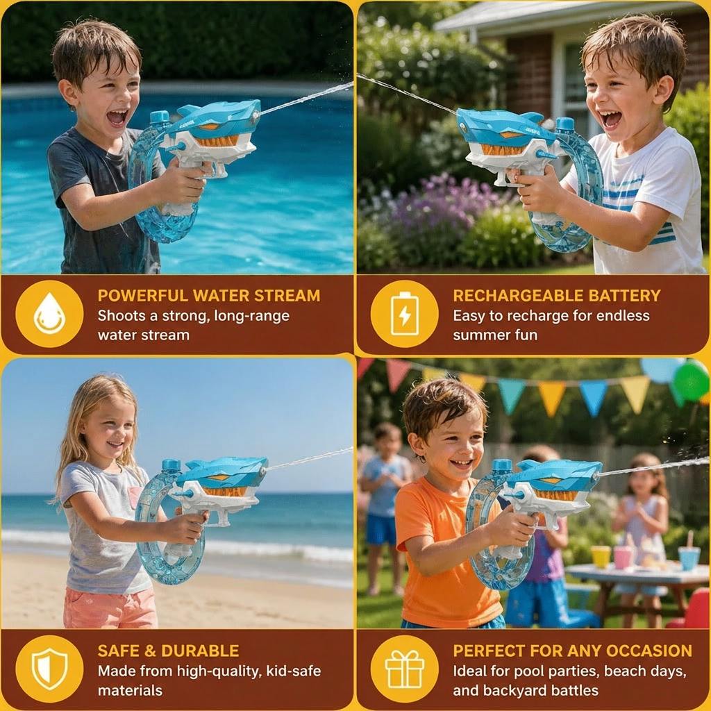 Electric Shark Water Gun for Kids – Fully Automatic Water Blaster for Hot Summer Fun