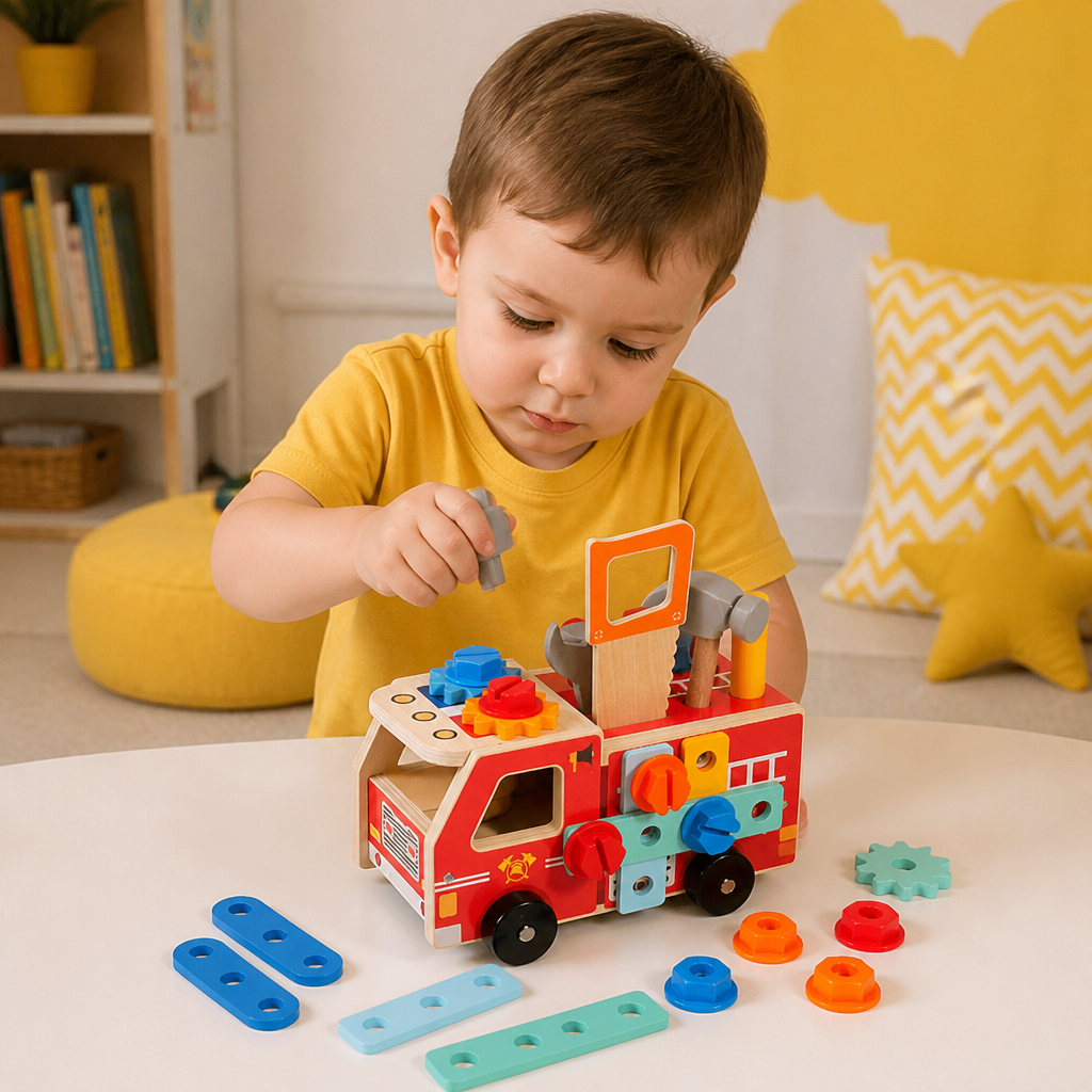 Montessori Wooden Firefighter Tool Box & Building Set