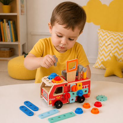 Montessori Wooden Firefighter Tool Box & Building Set