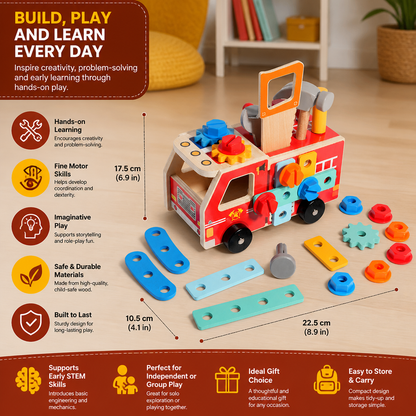 Montessori Wooden Firefighter Tool Box & Building Set