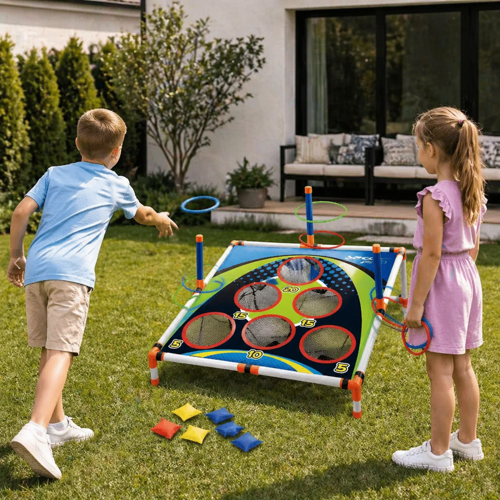 2-in-1 Cornhole & Ring Toss Game Set – Easy to Assemble, Perfect for the Backyard & Travel