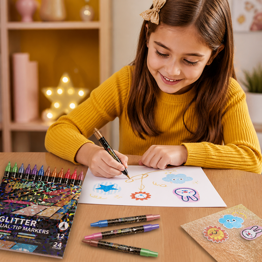 Glitter Brush Marker Set – Dual-Tip Sparkling Art Markers