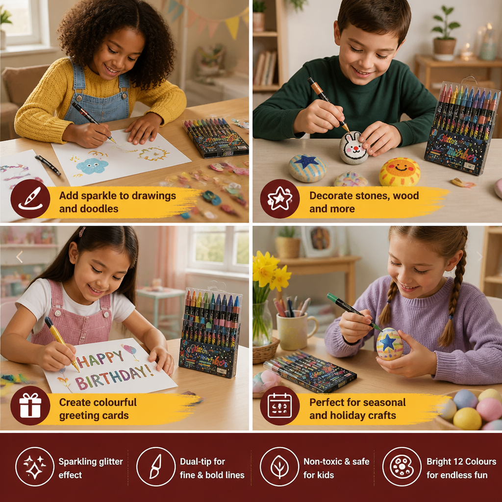 Glitter Brush Marker Set – Dual-Tip Sparkling Art Markers